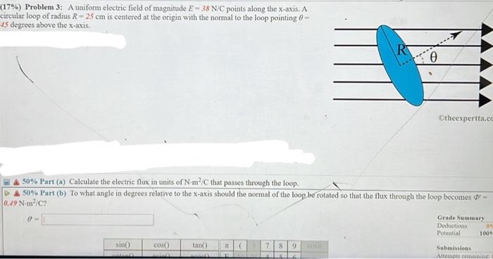 Solved (17%) Problem 3: A uniform electric field of | Chegg.com