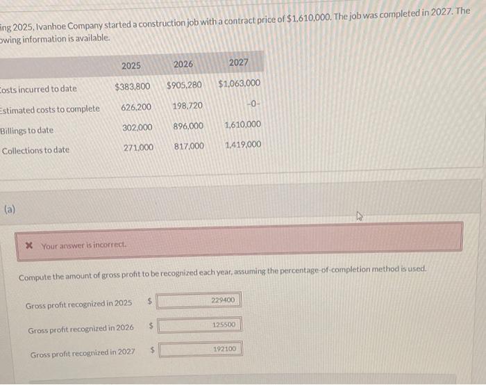 Solved ng 2025, Ivanhoe Company started a construction job