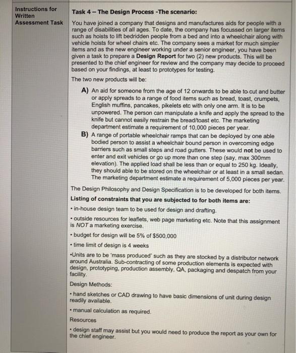 Instructions for Written Assessment Task Task 4 - The | Chegg.com