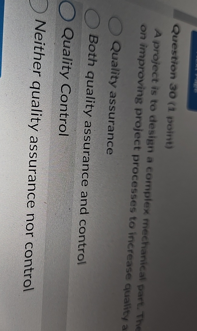 Solved Question 30 (1 ﻿point)A project is to design a | Chegg.com