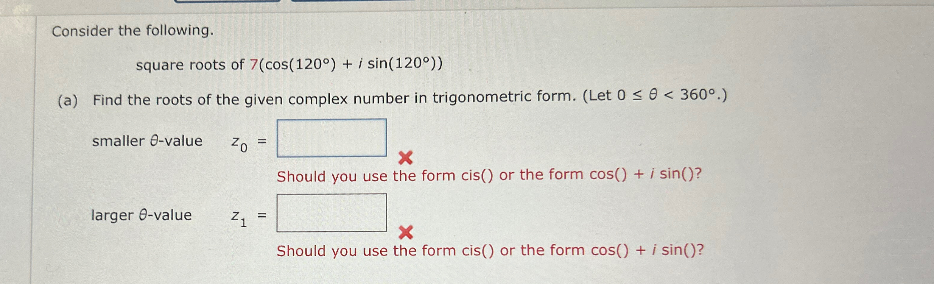 Solved Consider the following.square roots of | Chegg.com