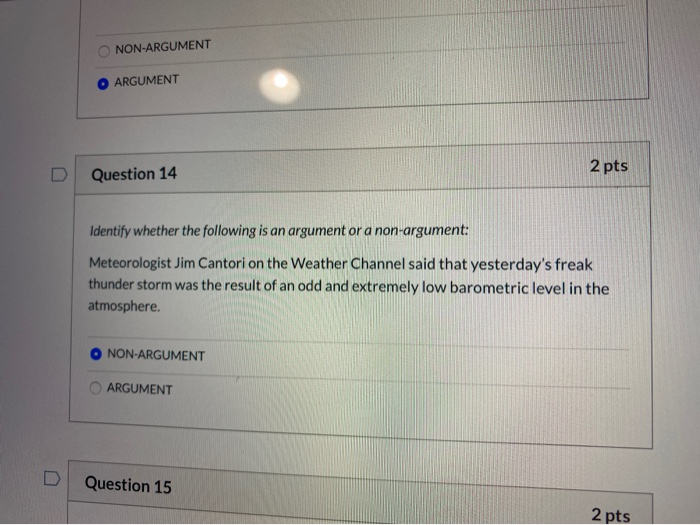 Solved NON-ARGUMENT ARGUMENT Question 14 2 pts Identify | Chegg.com