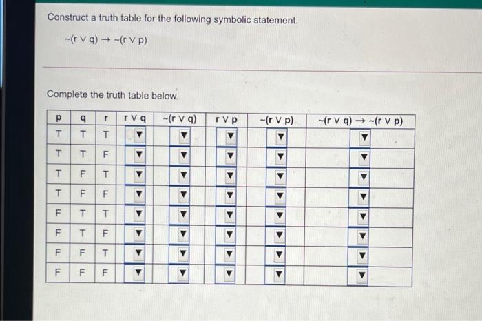 Solved Construct a truth table for the following symbolic | Chegg.com