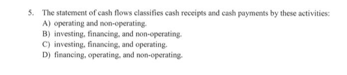 Solved 5. The Statement Of Cash Flows Classifies Cash | Chegg.com