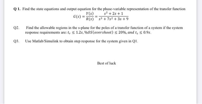 Solved Q1. Find the state equations and output equation for | Chegg.com