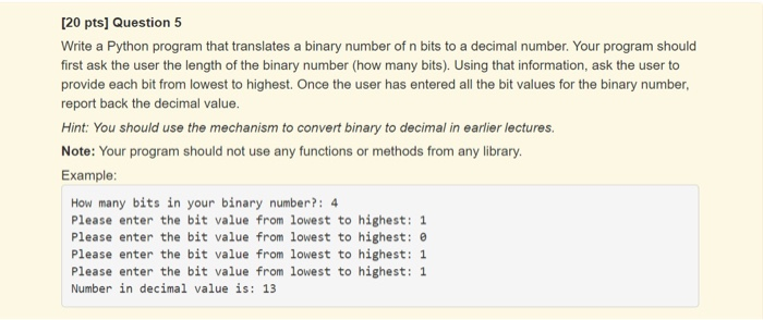 Solved [20 pts] Question 5 Write a Python program that | Chegg.com