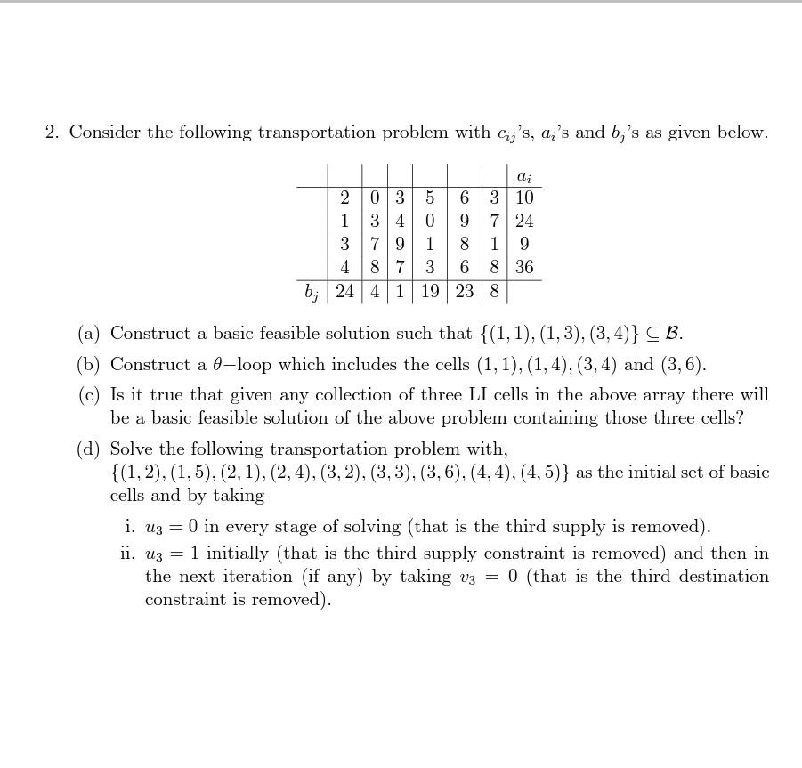 Solved 2. Consider the following transportation problem with | Chegg.com