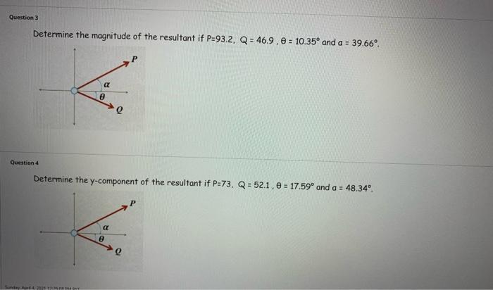 Solved 1 Determine The X Component Of Force Q In N 2 D Chegg Com