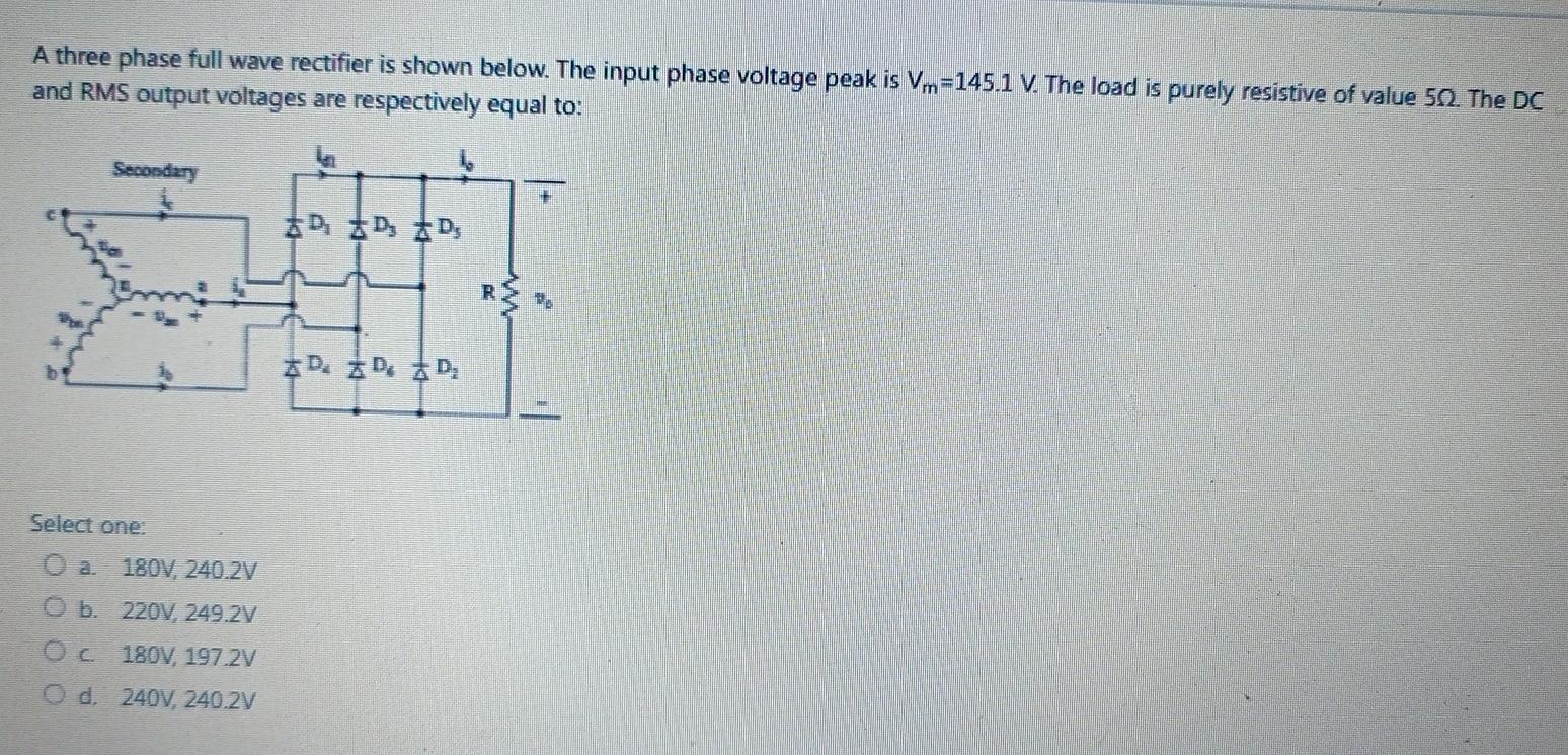 Solved A three phase full wave rectifier is shown below. The | Chegg.com