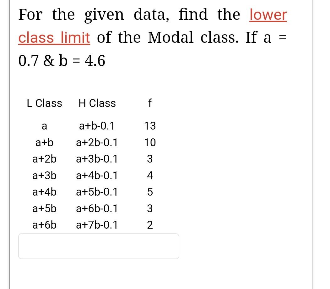 Solved For the given data, find the lower class limit of the | Chegg.com