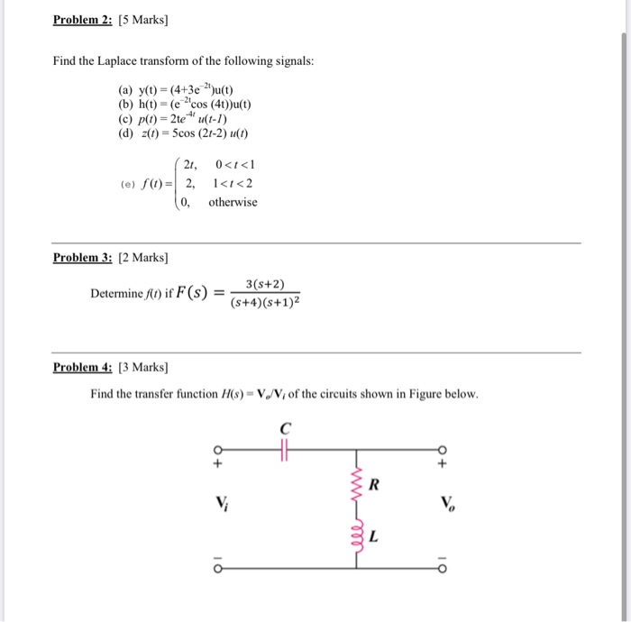 Solved Problem 2 5 Marks Find The Laplace Transform Of Chegg Com