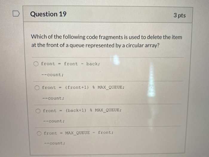 Solved Question 19 3 pts Which of the following code | Chegg.com
