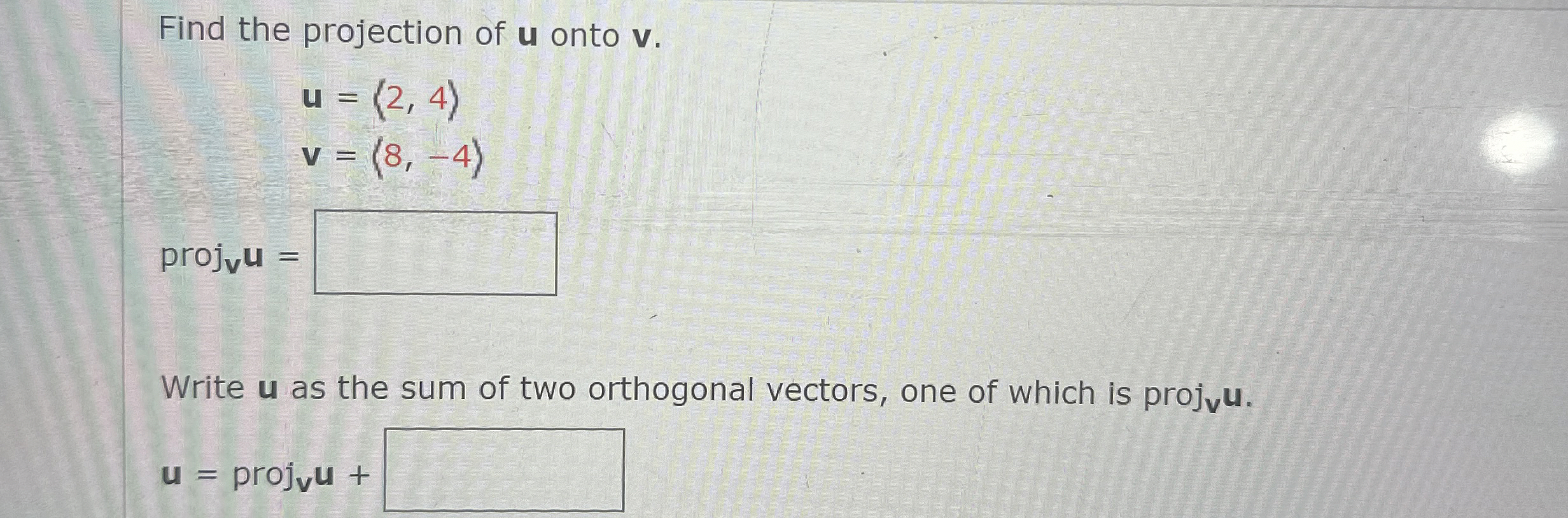 Solved Find the projection of u ﻿onto | Chegg.com