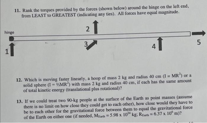 Solved 11. Rank the torques provided by the forces (shown | Chegg.com