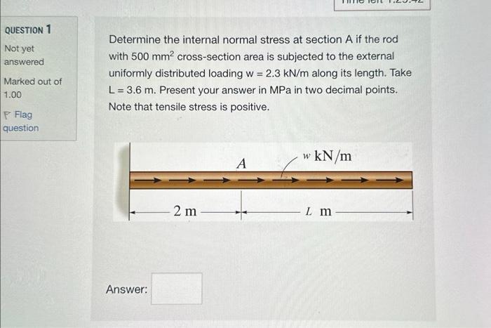 Solved Determine the internal normal stress at section A if | Chegg.com