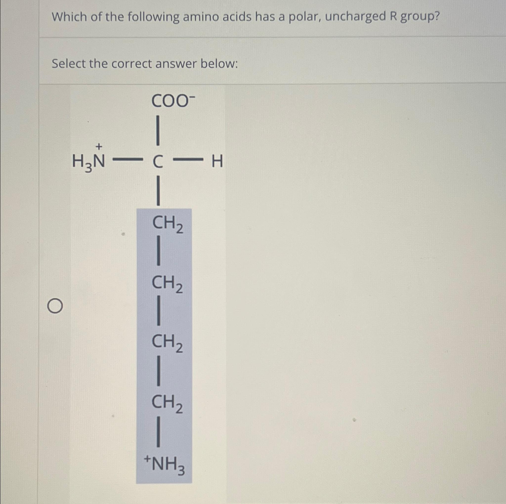 Solved Which of the following amino acids has a polar, | Chegg.com
