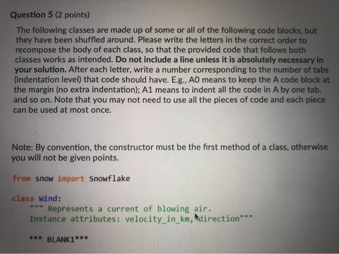 Solved Question 5 (2 points) The following classes are made | Chegg.com