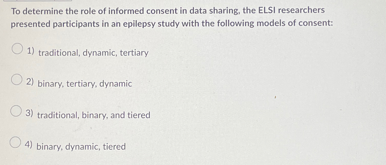 Solved To determine the role of informed consent in data | Chegg.com