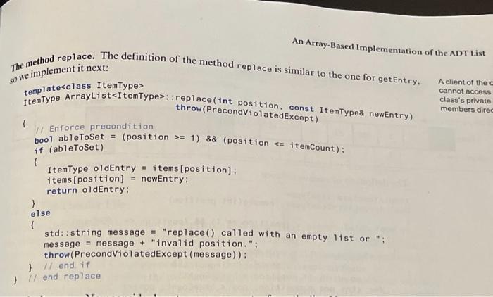 Solved An Array-Based Implementation of the ADT List The | Chegg.com