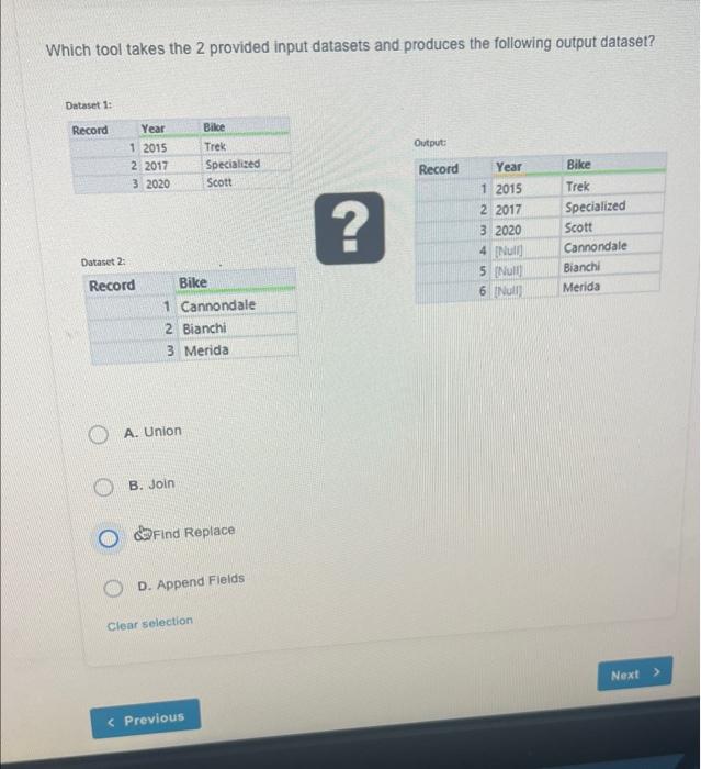 Solved Which Tool Takes The 2 Provided Input Datasets And 6179