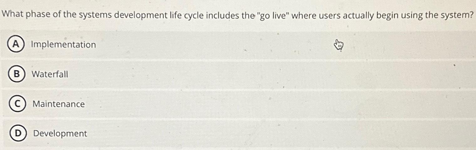 Solved What phase of the systems development life cycle | Chegg.com