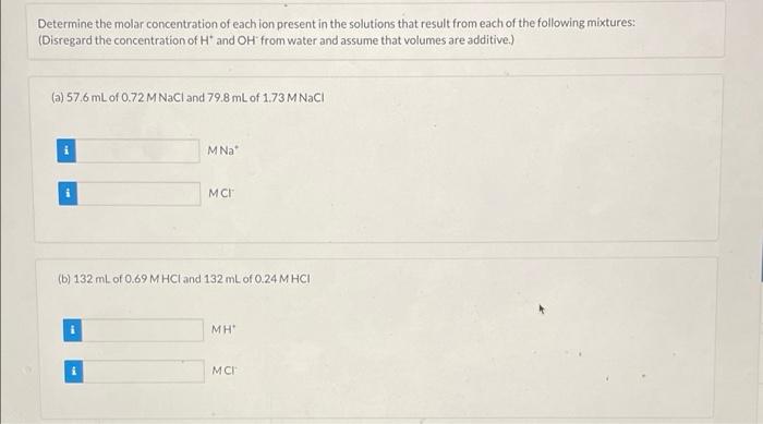 Solved Determine the molar concentration of each ion present | Chegg.com