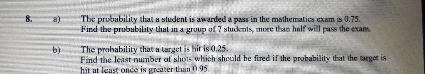 Solved 8. a) The probability that a student is awarded a | Chegg.com