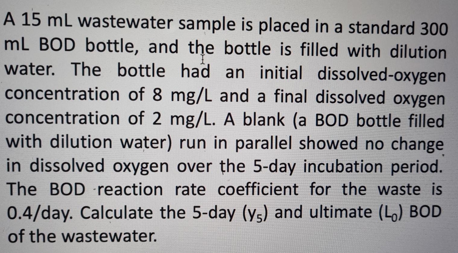 Solved A 15 mL wastewater sample is placed in a standard 300