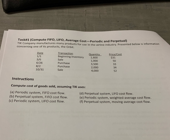 Solved Task#1 (Compute FIFO, LIFO, Average Cost-Periodic and | Chegg.com