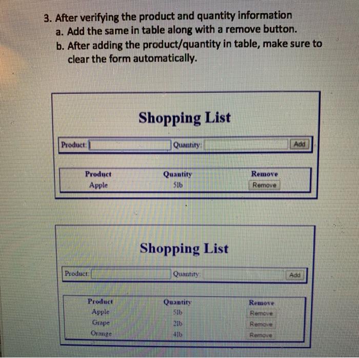 Solved Design shopping list webapp using HTML and JavaScript | Chegg.com