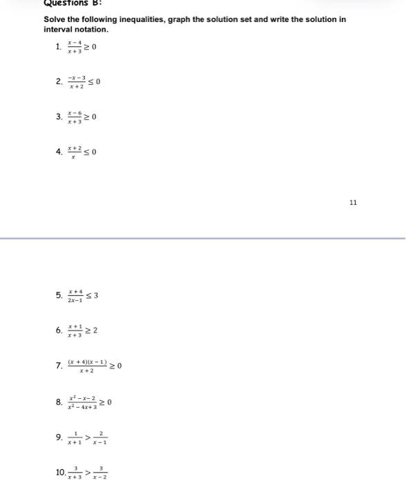 Solved Questions B: Solve The Following Inequalities, Graph | Chegg.com