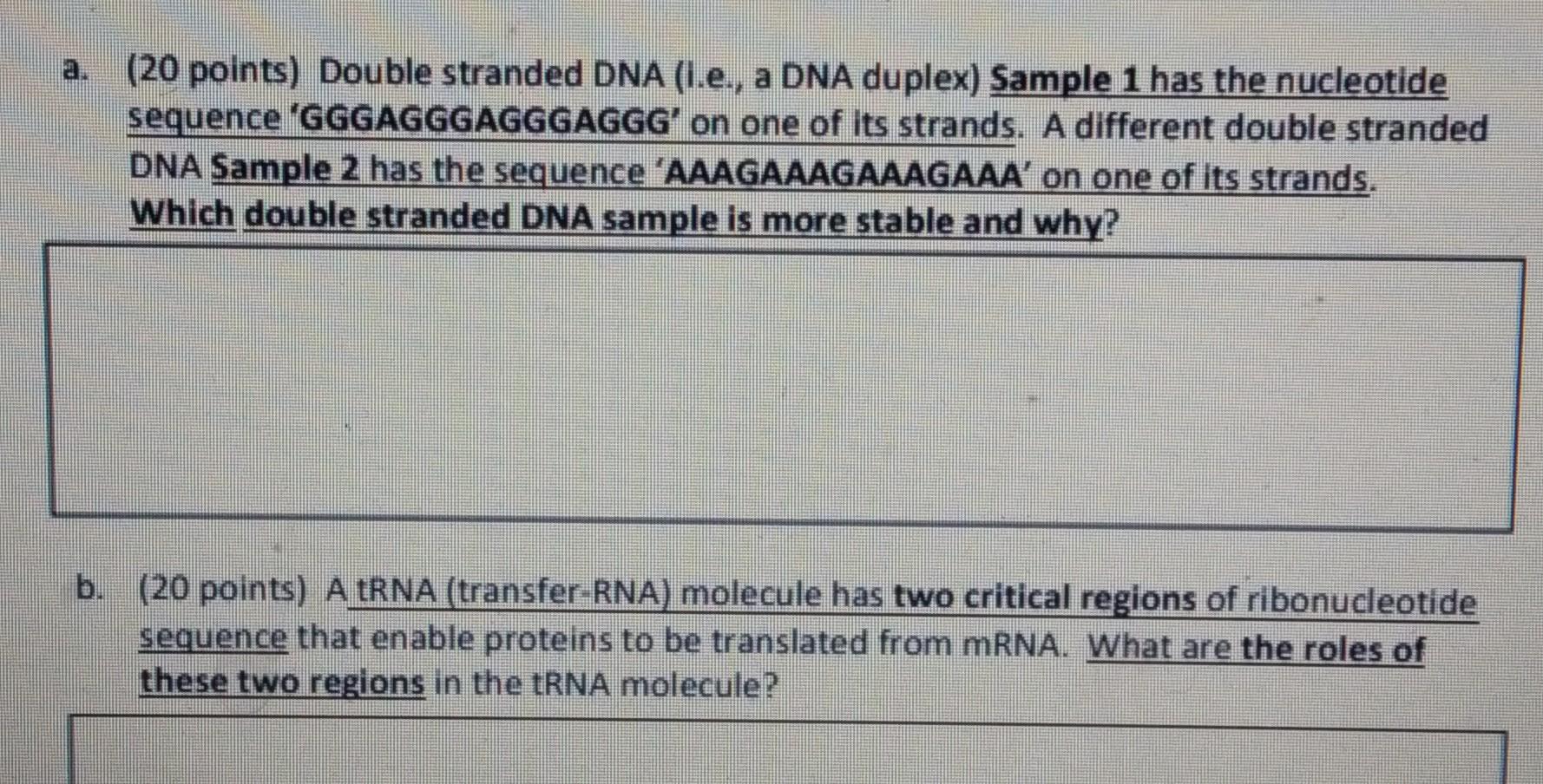 Solved a. (20 points) Double stranded DNA (I.e., a DNA | Chegg.com