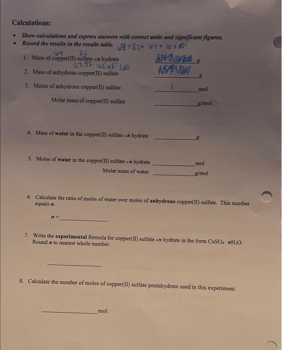 Solved Stoichiometry Empirical Formula of Copper(II)