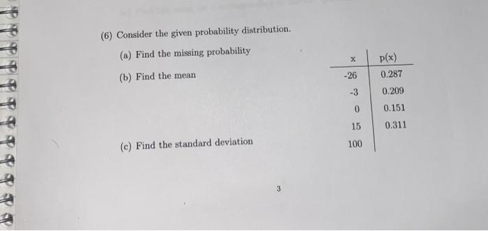 Solved (6) Consider the given probability distribution. (a) | Chegg.com