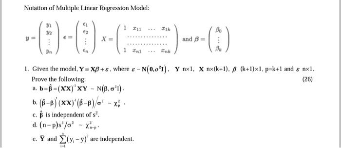 Solved Notation Of Multiple Linear Regression Model 0 Chegg Com