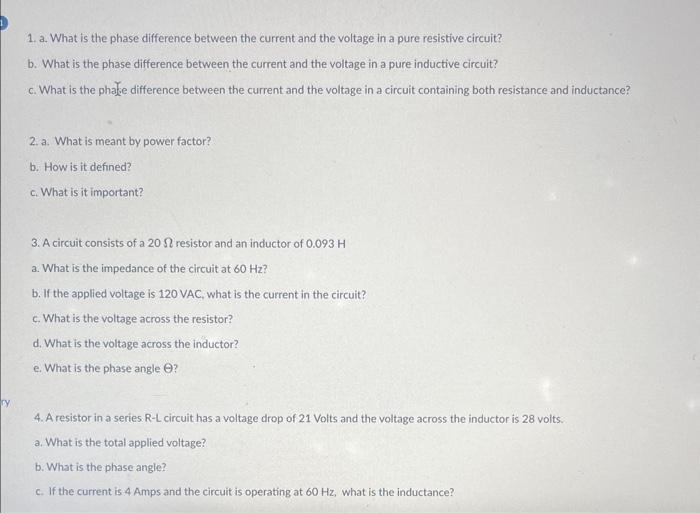 Solved 1. a. What is the phase difference between the | Chegg.com