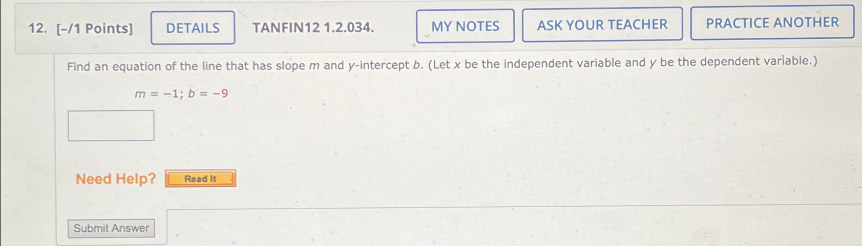 Solved [-/1 ﻿Points]TANFIN12 1.2.034.Find an equation of the | Chegg.com