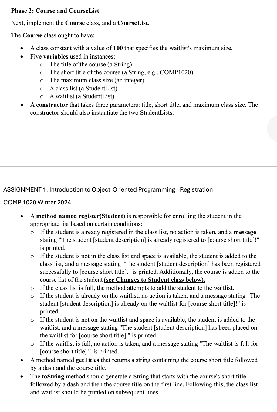 Solved Phase 2: Course and CourseListNext, implement the | Chegg.com
