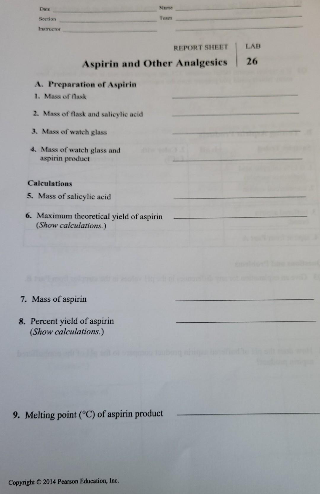 Date Name Section Team Instructor REPORT SHEET LAB 26 | Chegg.com