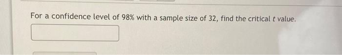 Solved For a confidence level of 98% with a sample size of | Chegg.com