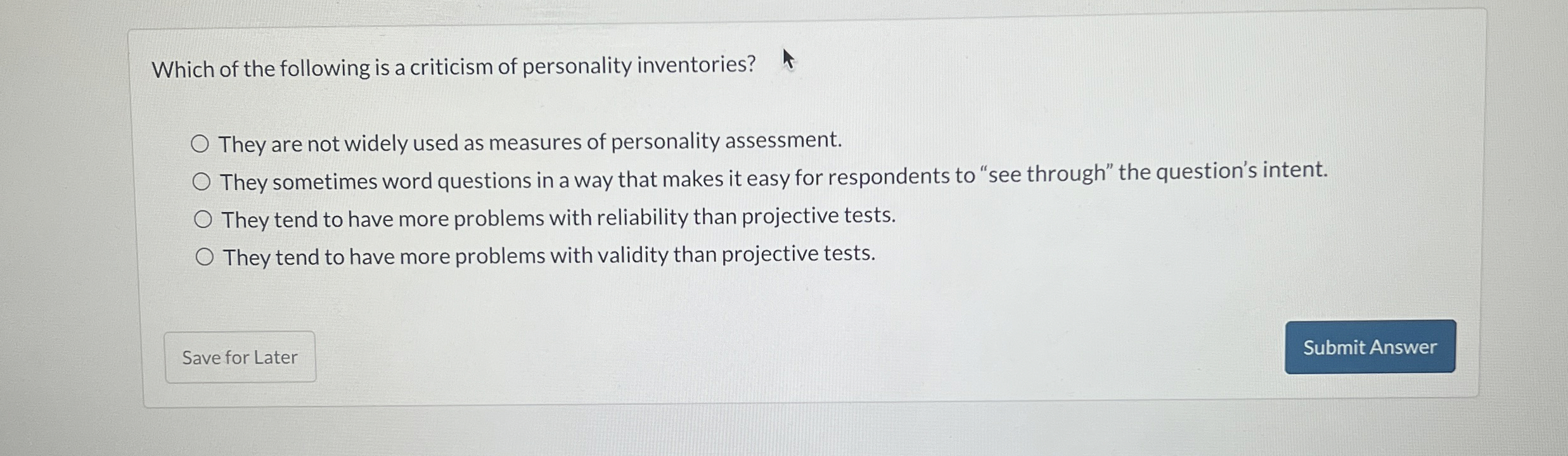 Solved Which of the following is a criticism of personality | Chegg.com