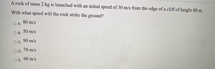 Solved A rock of mass 2 kg is launched with an initial speed | Chegg.com