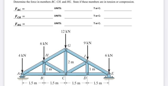 Solved Determine the force in members BC,CH, and HG. State | Chegg.com