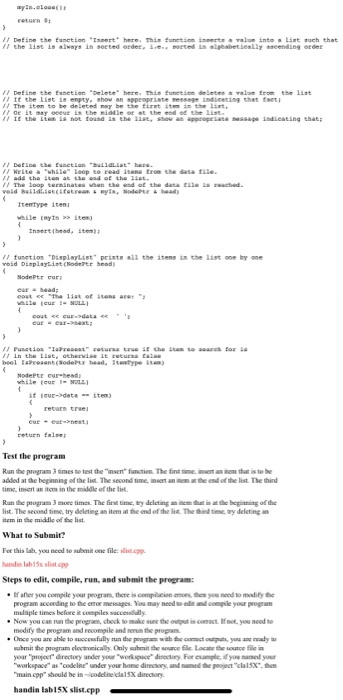 Solved Lab 15X -- Learning C++ Sorted Linked List In this | Chegg.com