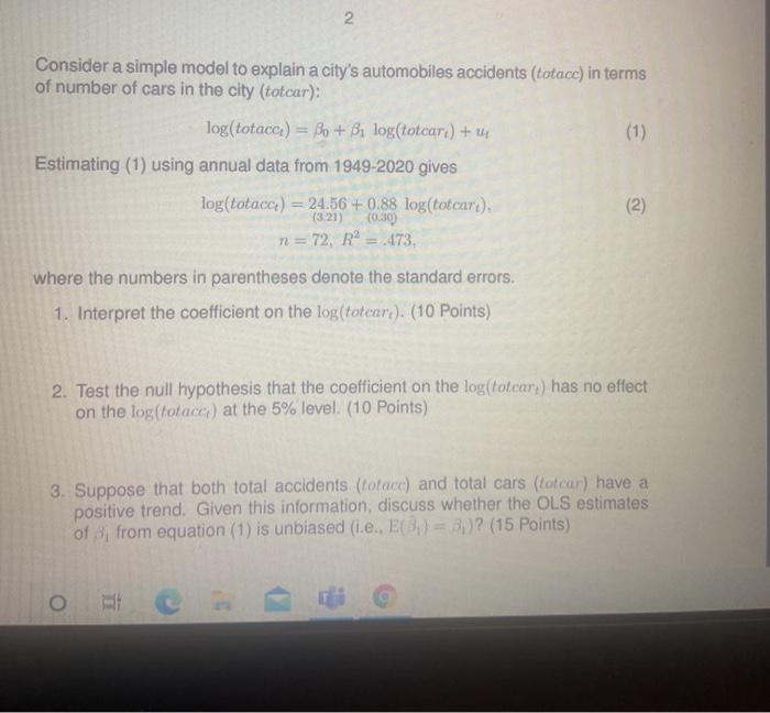 Solved 2 Consider a simple model to explain a city's | Chegg.com