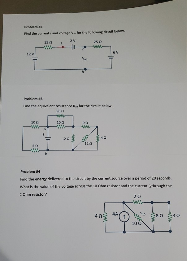 Solved Problem #2 Find The Current / And Voltage V. For The | Chegg.com