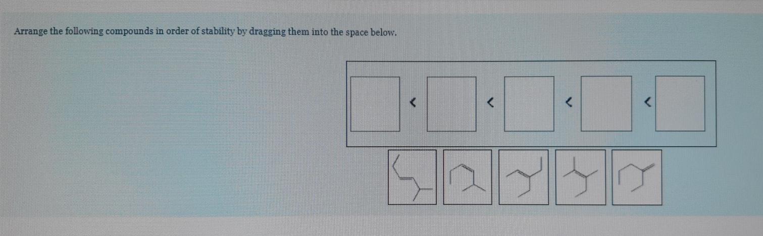Solved Arrange the following compounds in order of stability | Chegg.com