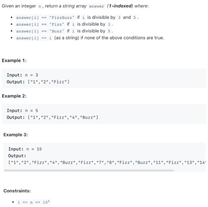 Solved Given an integer n, return a string array answer | Chegg.com
