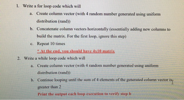Solved 1. Write a for loop code which will Create column | Chegg.com