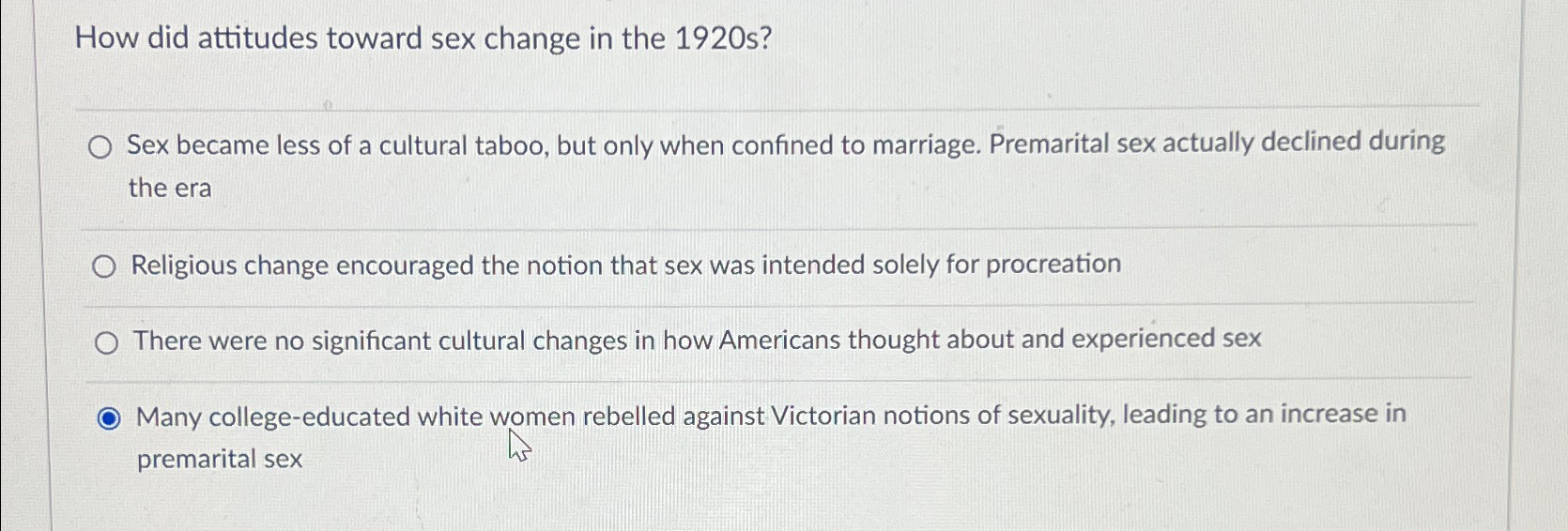 Solved How did attitudes toward sex change in the 1920 | Chegg.com